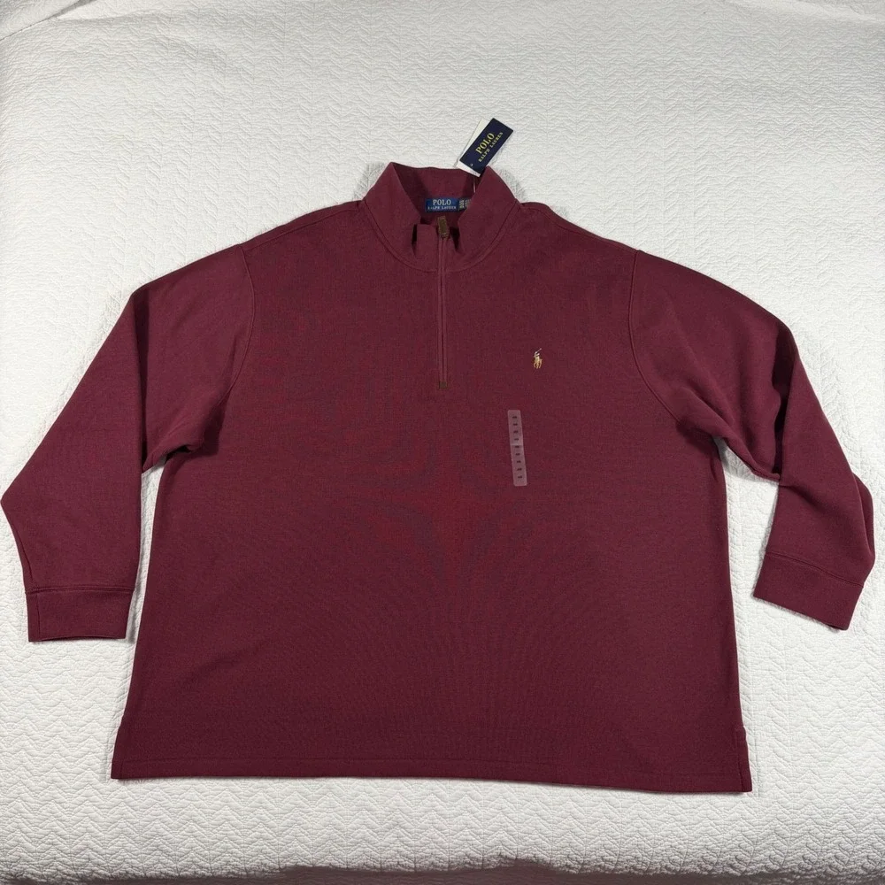 NWT Polo‎ Ralph Lauren Mens Burgundy 4XB 4TG Quarter Zip Long Sleeve Sweater
